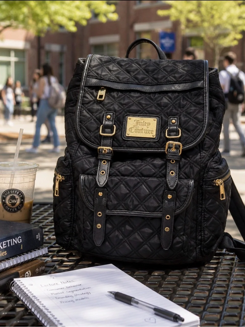 Juicy Couture black quilted backpack with adjustable straps